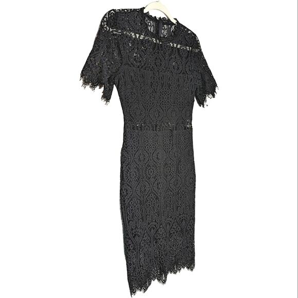 Lulus Remarkable Black Lace Peek A Boo Eyelash Fringe Trim Midi Dress Medium - Picture 7 of 10